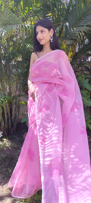 Pearl Petals (Printed Organza with Pearl lace border Saree)