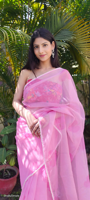 Pearl Petals (Printed Organza with Pearl lace border Saree)