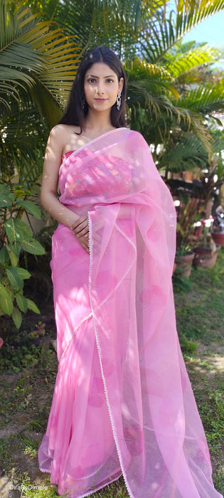 Pearl Petals (Printed Organza with Pearl lace border Saree)