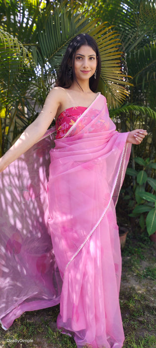 Pearl Petals (Printed Organza with Pearl lace border Saree)