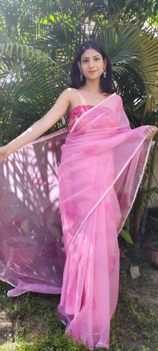 Pearl Petals (Printed Organza with Pearl lace border Saree)