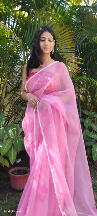 Pearl Petals (Printed Organza with Pearl lace border Saree)