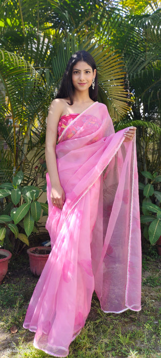 Pearl Petals (Printed Organza with Pearl lace border Saree)