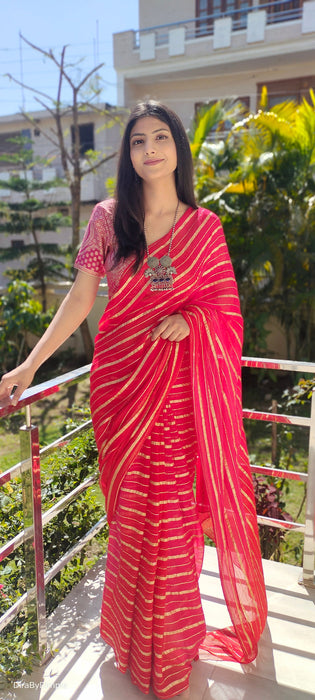 Sterling Diana (Pure Georgette Striped Zari Saree)