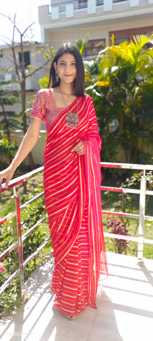 Sterling Diana (Pure Georgette Striped Zari Saree)