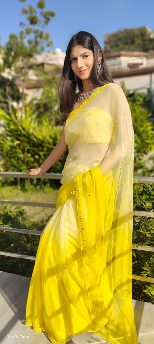 Lemonade Breeze (Chiffon Saree with Mirror Handwork)