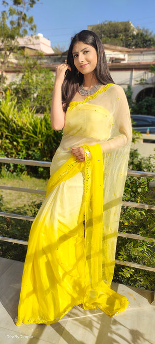 Lemonade Breeze (Chiffon Saree with Mirror Handwork)