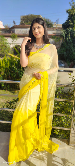 Lemonade Breeze (Chiffon Saree with Mirror Handwork)