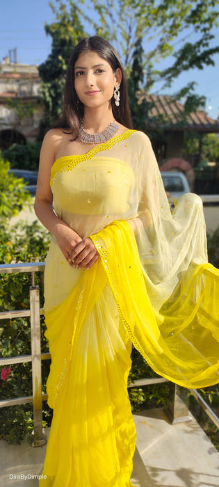 Lemonade Breeze (Chiffon Saree with Mirror Handwork)