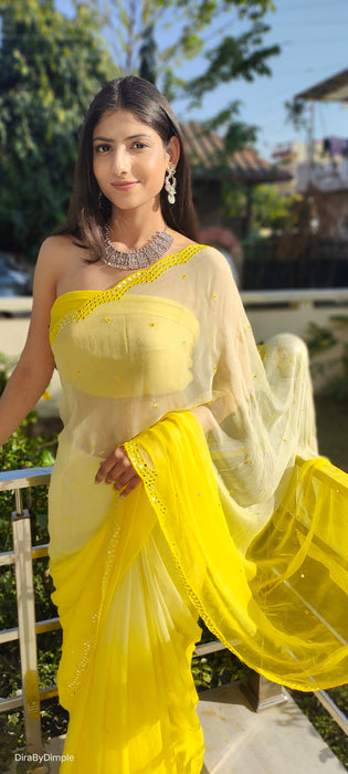 Lemonade Breeze (Chiffon Saree with Mirror Handwork)