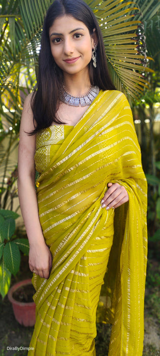 Henna Bliss (Pure Georgette Zari Striped Saree)