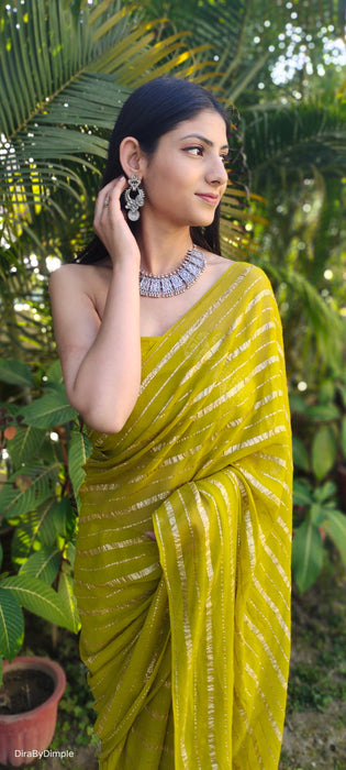 Henna Bliss (Pure Georgette Zari Striped Saree)