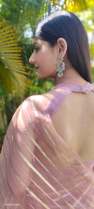 Rose Gold Bliss (Zari Striped Organza Saree)