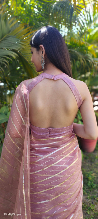 Rose Gold Bliss (Zari Striped Organza Saree)