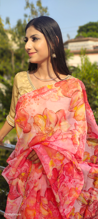 Wildflower Field (Printed Organza Saree)