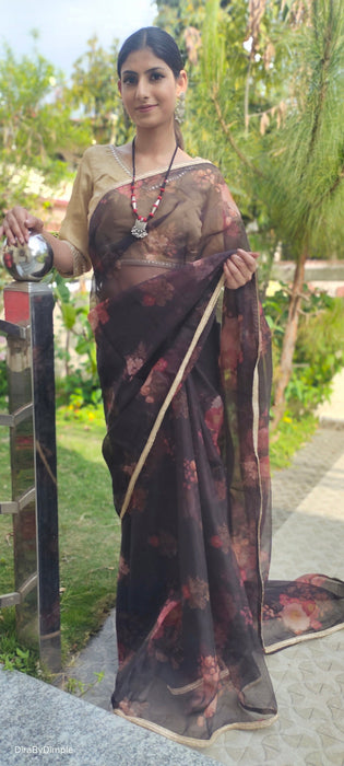 Dreamy Pop (Printed Black Organza Lace Border Saree)