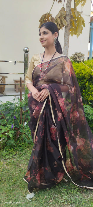 Dreamy Pop (Printed Black Organza Lace Border Saree)