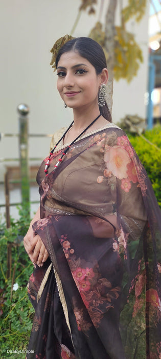 Dreamy Pop (Printed Black Organza Lace Border Saree)