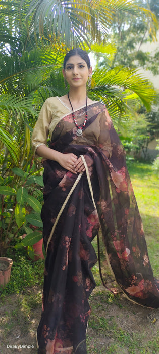 Dreamy Pop (Printed Black Organza Lace Border Saree)