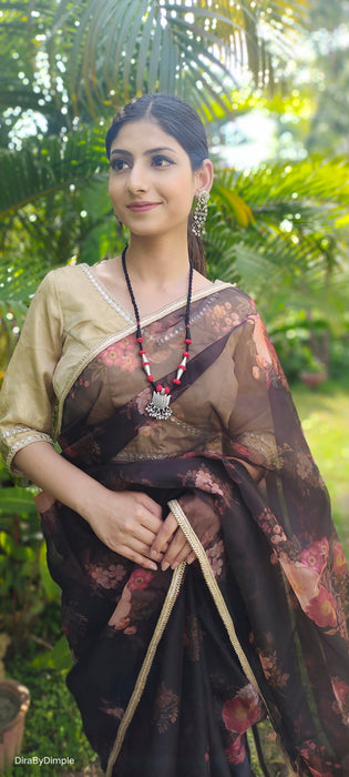 Dreamy Pop (Printed Black Organza Lace Border Saree)