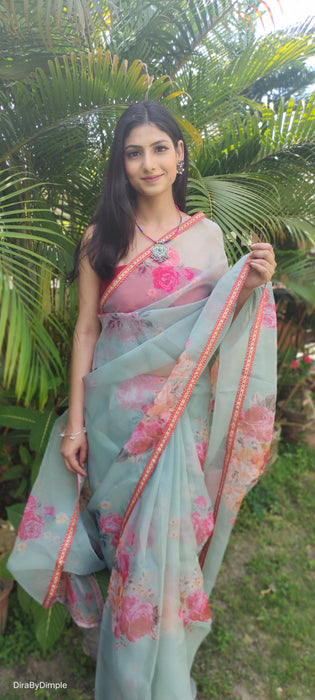 Tropical Oasis (Printed Organza Saree)