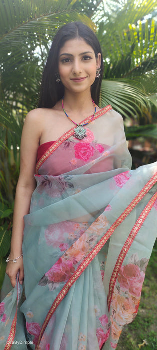 Tropical Oasis (Printed Organza Saree)