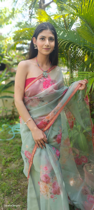 Tropical Oasis (Printed Organza Saree)