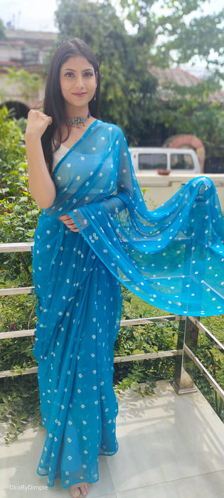 Opal Wander (Blue Bandhej Chiffon Saree)