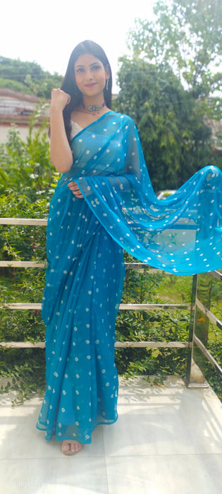 Opal Wander (Blue Bandhej Chiffon Saree)