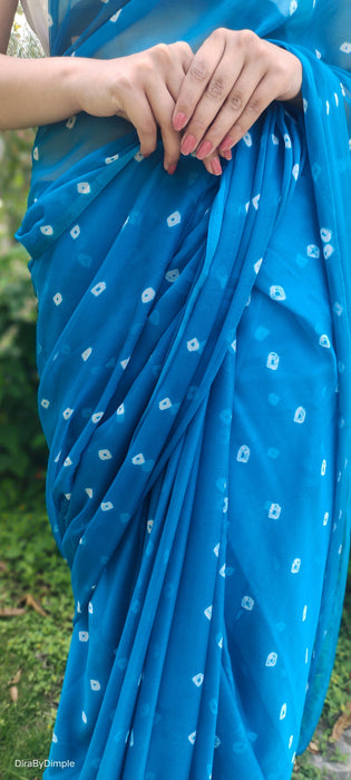 Opal Wander (Blue Bandhej Chiffon Saree)