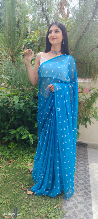 Opal Wander (Blue Bandhej Chiffon Saree)