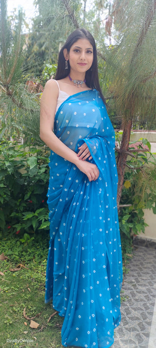 Opal Wander (Blue Bandhej Chiffon Saree)