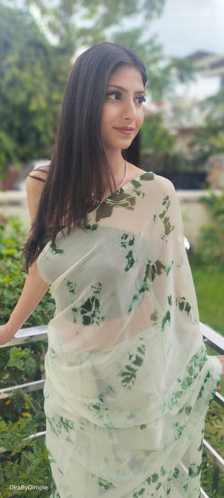 Mint Serenity (Shibori Green Chiffon Saree)