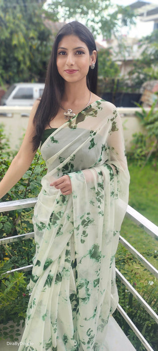 Mint Serenity (Shibori Green Chiffon Saree)