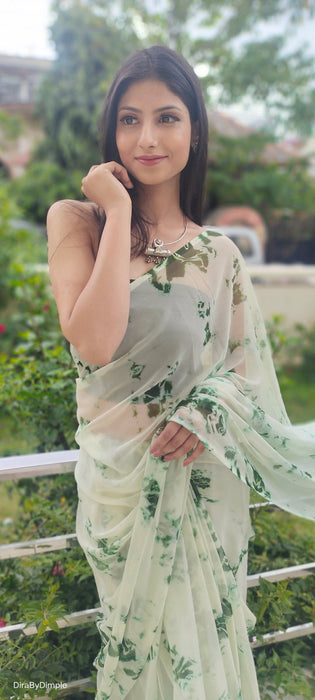 Mint Serenity (Shibori Green Chiffon Saree)