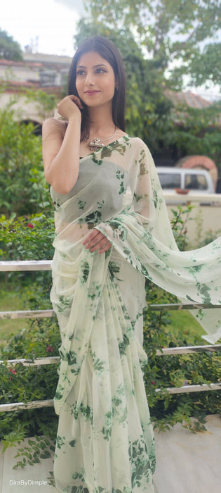 Mint Serenity (Shibori Green Chiffon Saree)