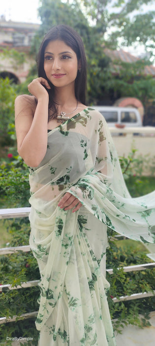 Mint Serenity (Shibori Green Chiffon Saree)