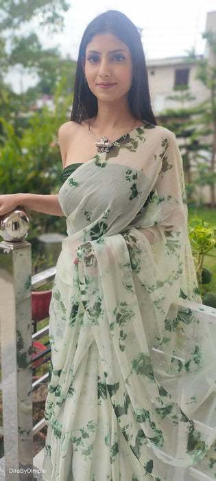 Mint Serenity (Shibori Green Chiffon Saree)