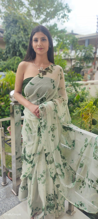 Mint Serenity (Shibori Green Chiffon Saree)