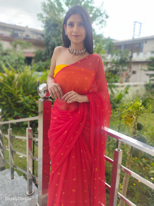 Garnet Wonder (Bandhej Red Chiffon Saree)