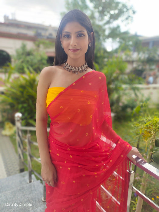 Garnet Wonder (Bandhej Red Chiffon Saree)