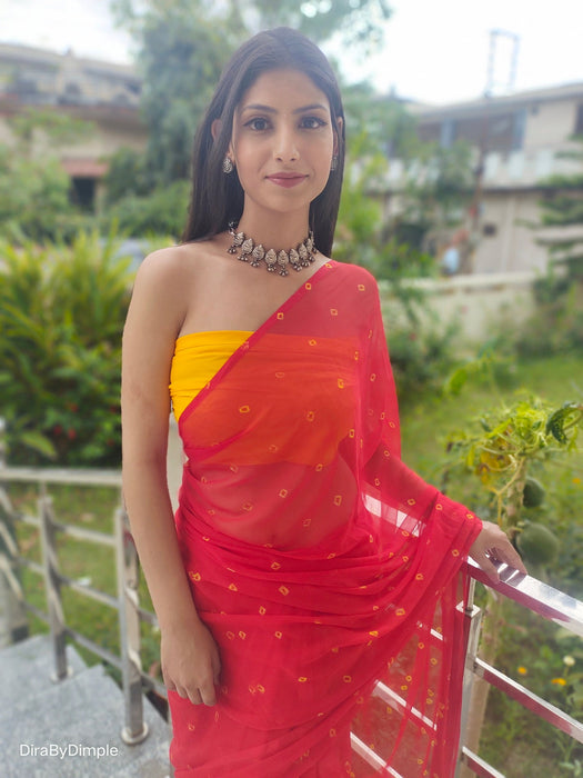 Garnet Wonder (Bandhej Red Chiffon Saree)