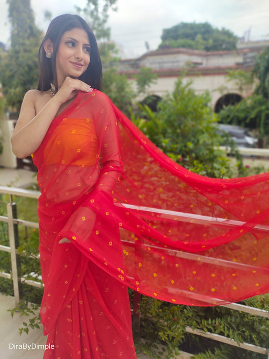 Garnet Wonder (Bandhej Red Chiffon Saree)