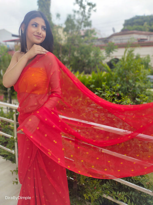 Garnet Wonder (Bandhej Red Chiffon Saree)