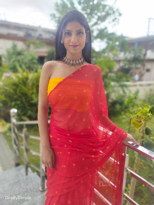 Garnet Wonder (Bandhej Red Chiffon Saree)