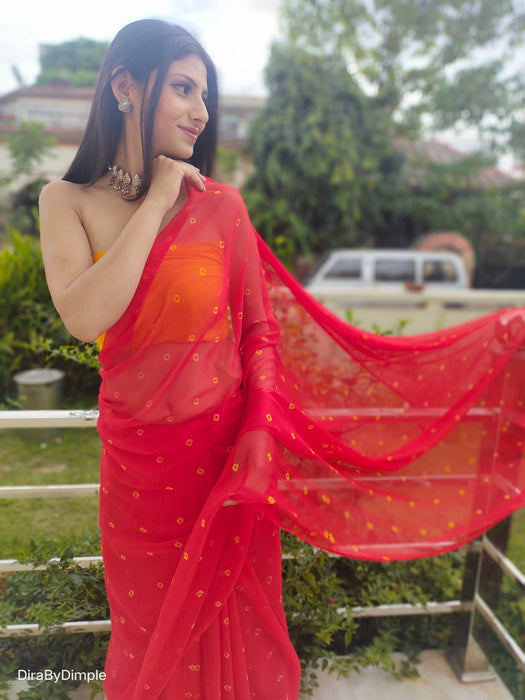 Garnet Wonder (Bandhej Red Chiffon Saree)