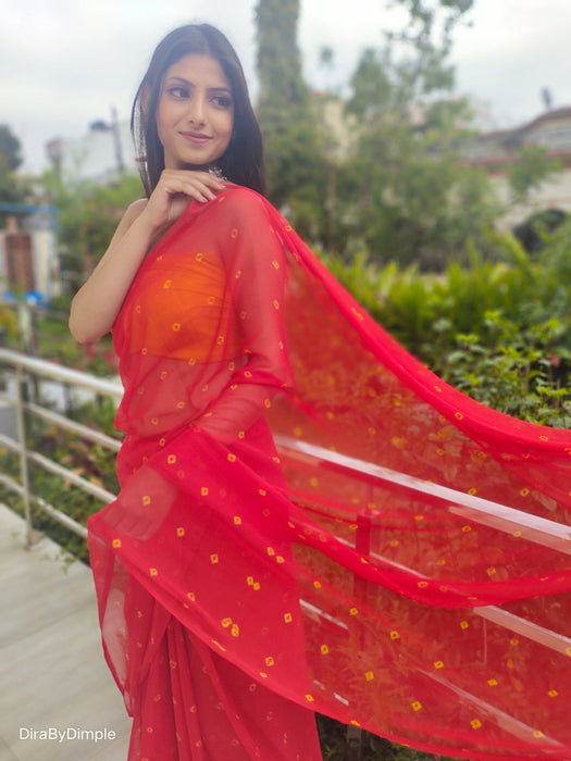 Garnet Wonder (Bandhej Red Chiffon Saree)