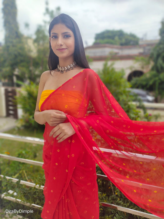 Garnet Wonder (Bandhej Red Chiffon Saree)