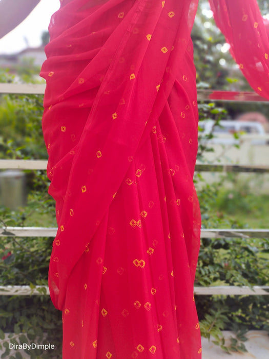 Garnet Wonder (Bandhej Red Chiffon Saree)