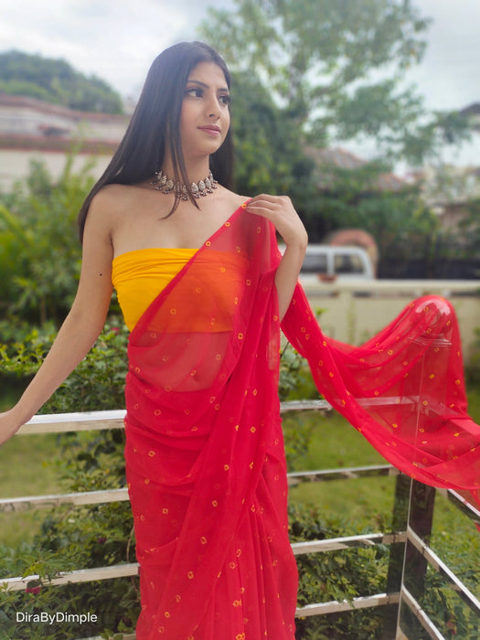 Garnet Wonder (Bandhej Red Chiffon Saree)